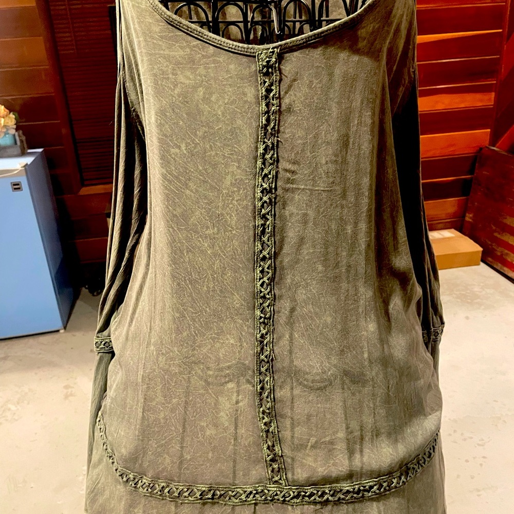 Boho style olive green long sleeve blouse